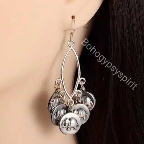 Boho Elephant Tassel Dangle Earrings - Picture 1 of 17